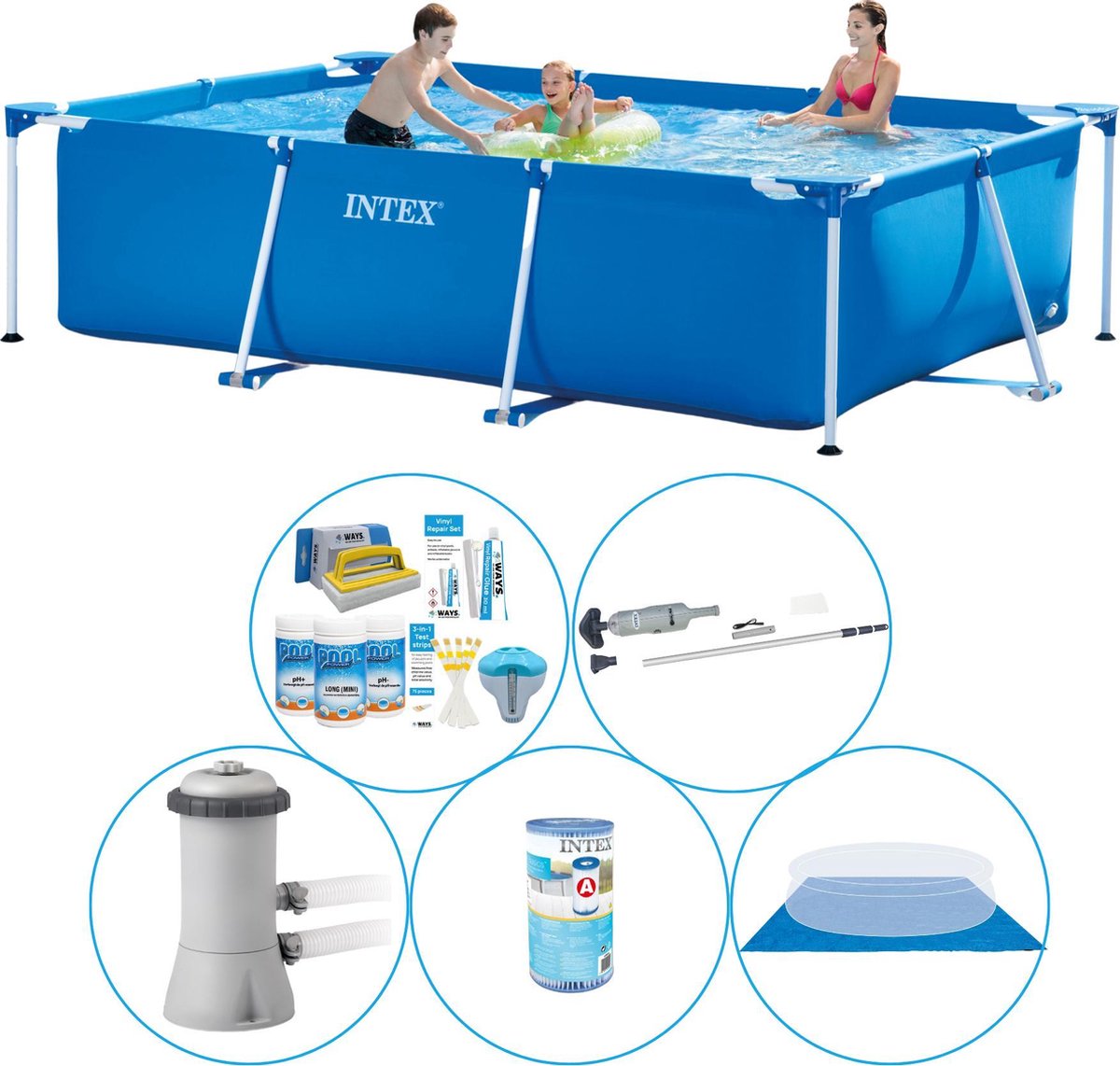 Intex Frame Pool Rechthoekig 300x200x75 Cm - 6-delig - Zwembad Inclusief Accessoires - Blauw