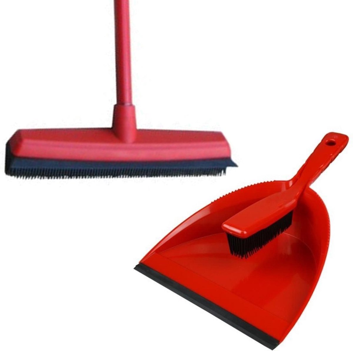 Brumag Anti-allergie Schoonmaak Set Inclusief Telescoopsteel Bezem 135 Cm En Stoffer En Blik Van Rubber - Statisch - Rood