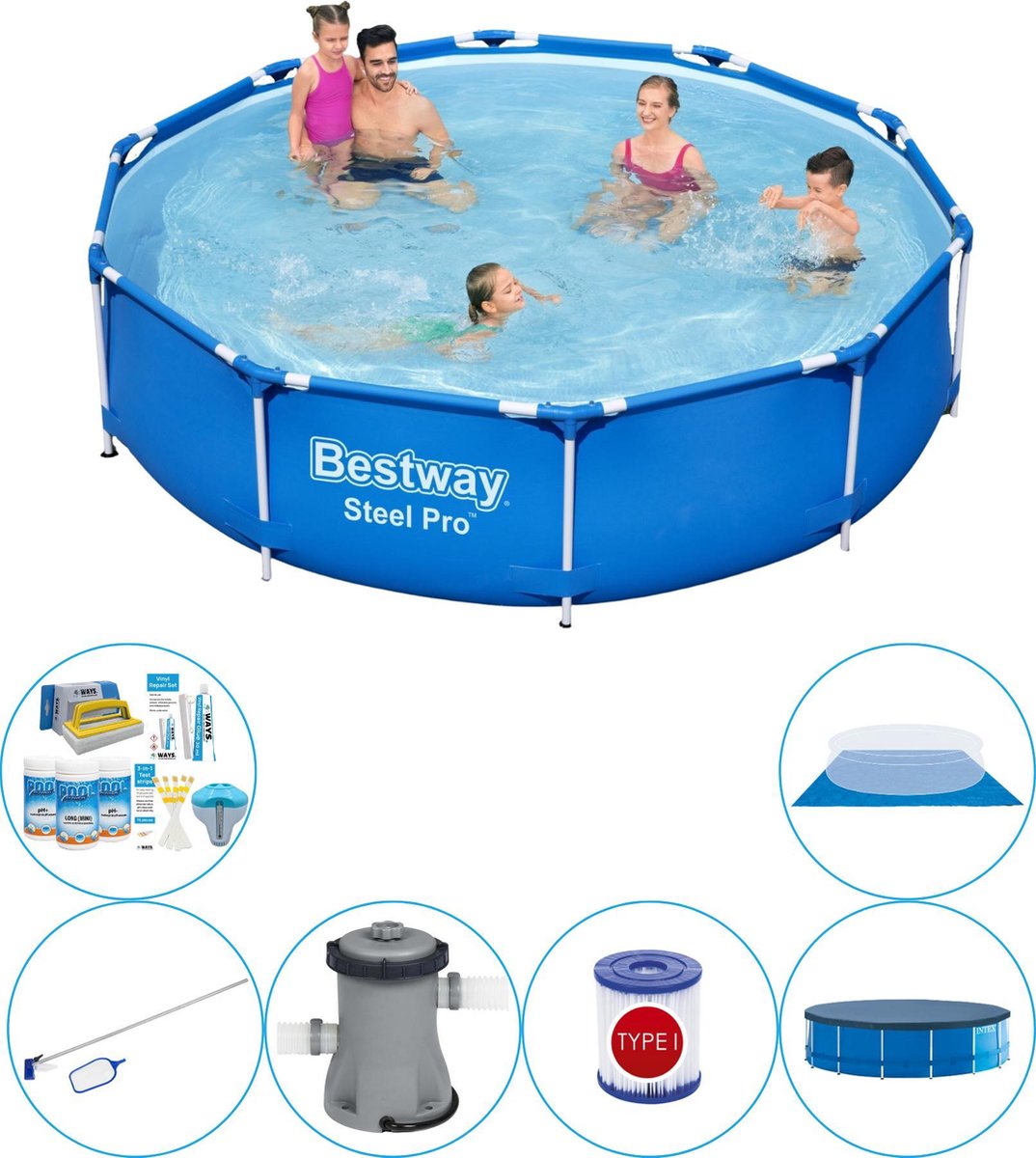 Bestway Zwembad Pakket - Steel Pro Rond 305x76 Cm - Blauw