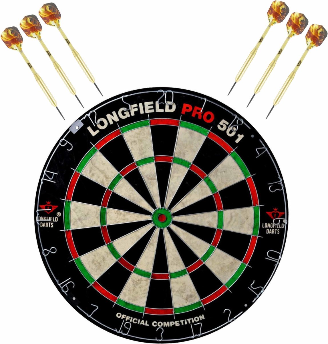 Longfield Games Dartbord Set Compleet Van Diameter 45.5 Cm Met 6x Bulls Dartpijlen Van 23 Gram - Professioneel Darten Pakket