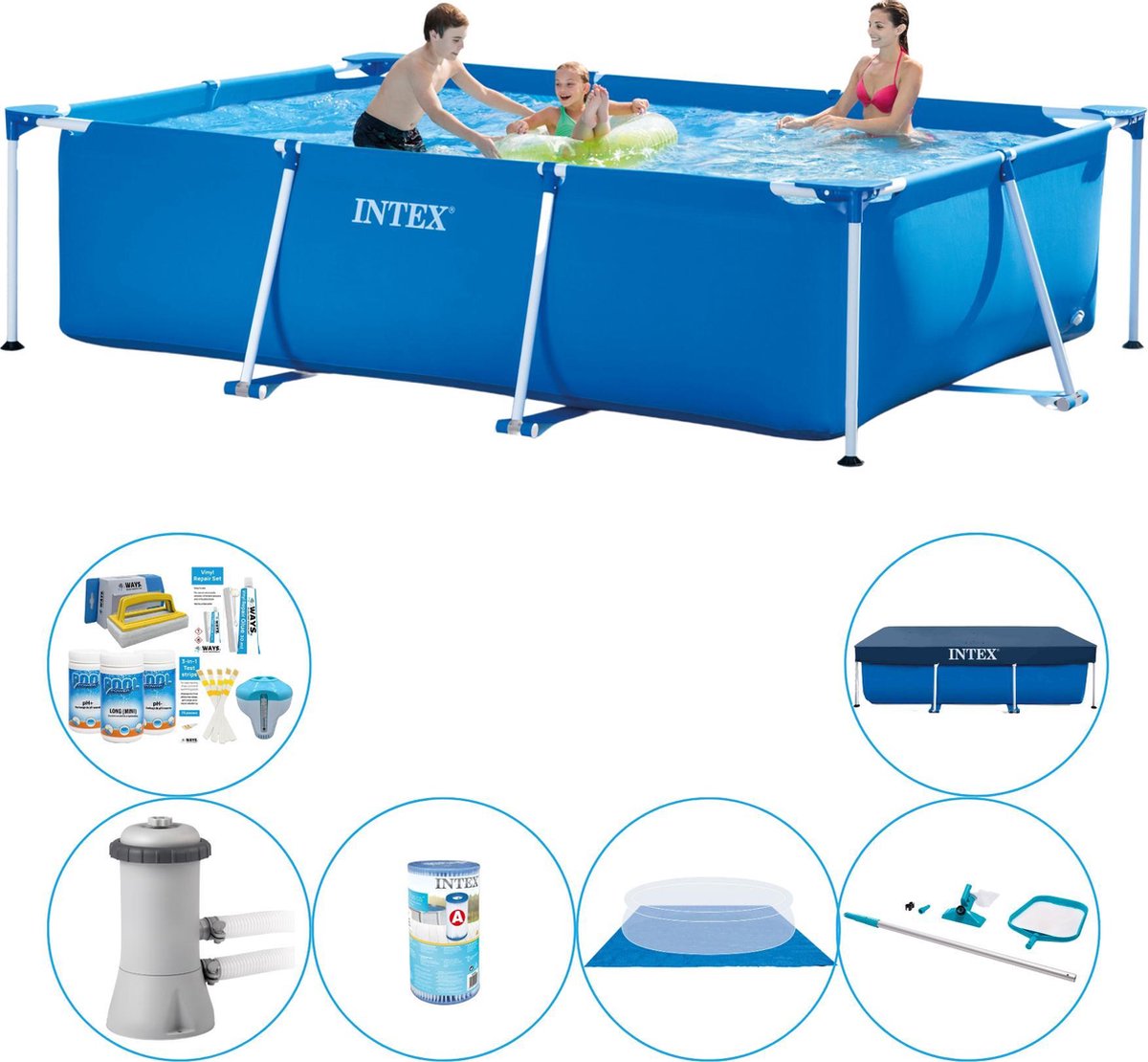 Intex Frame Pool Rechthoekig 300x200x75 Cm - Zwembad Combi Deal - Blauw