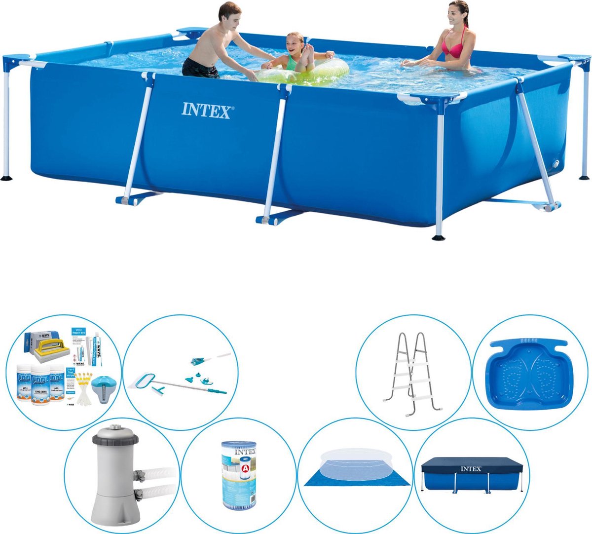 Intex Frame Pool Rechthoekig 300x200x75 Cm - Alles In 1 Zwembad Pakket - Blauw