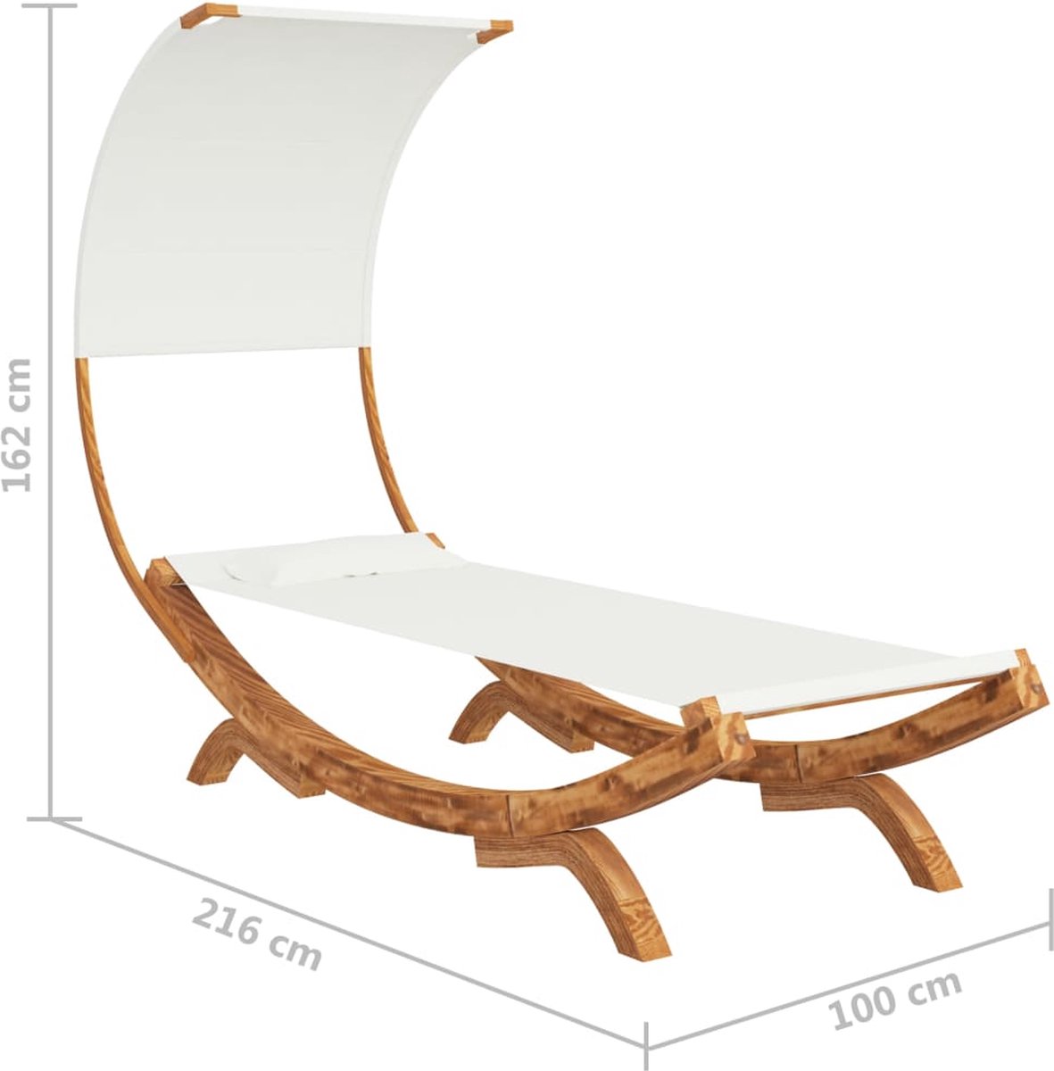 Vidaxl Hangmat Met Luifel 100x216x162 Cm Massief Vurenhout Crèmekleur