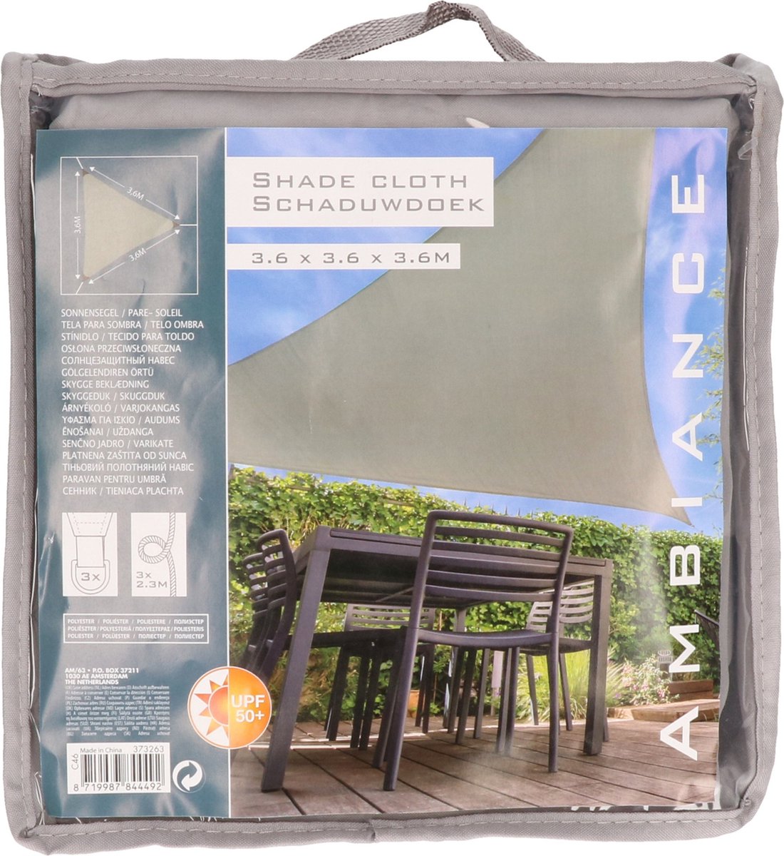 Schaduwdoek/zonnescherm Driehoek 3,6 Meter Inclusief Ophangaccessoires - Grijs