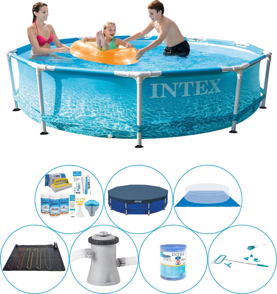 Intex Zwembad Set - Metal Frame Rond Strandzijde 305x76 Cm - Blauw