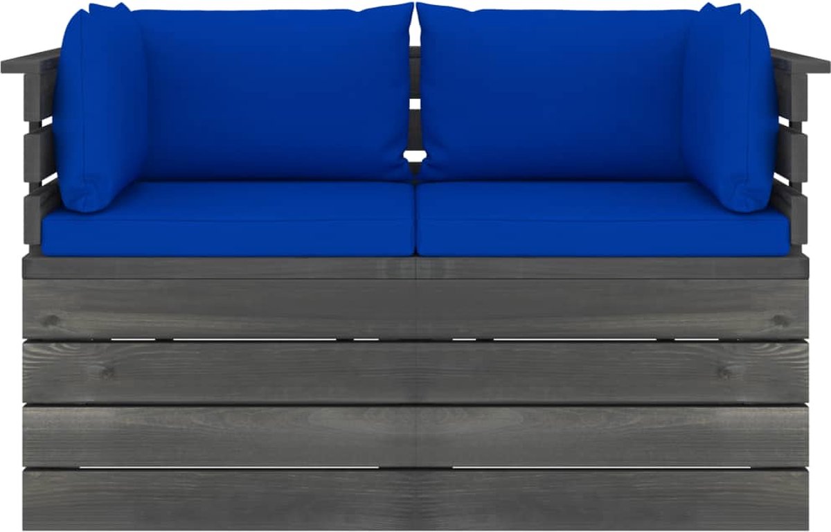 Vidaxl Tuinbank 2-zits Met Kussens Pallet Massief Grenenhout - Blauw