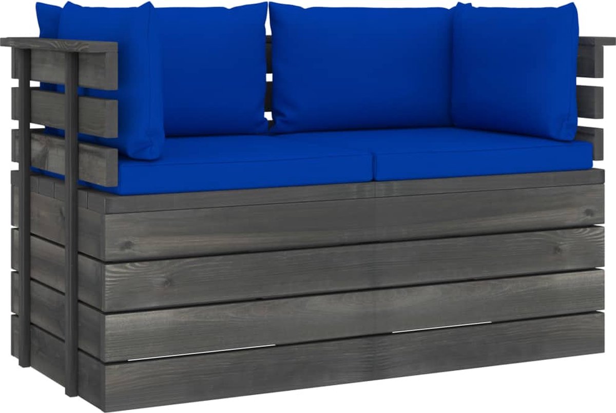 Vidaxl Tuinbank 2-zits Met Kussens Pallet Massief Grenenhout - Blauw