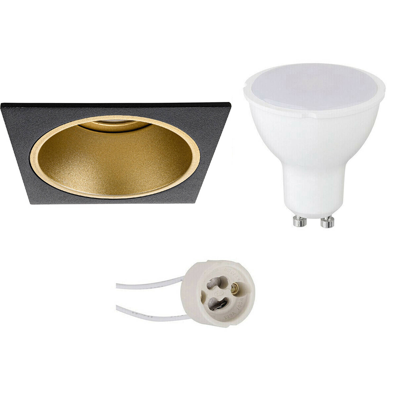 BES LED Led Spot Set - Pragmi Minko Pro - Gu10 Fitting - Inbouw Vierkant - Mat/goud - 4w - Warm Wit 3000k - Verdiept - - Zwart