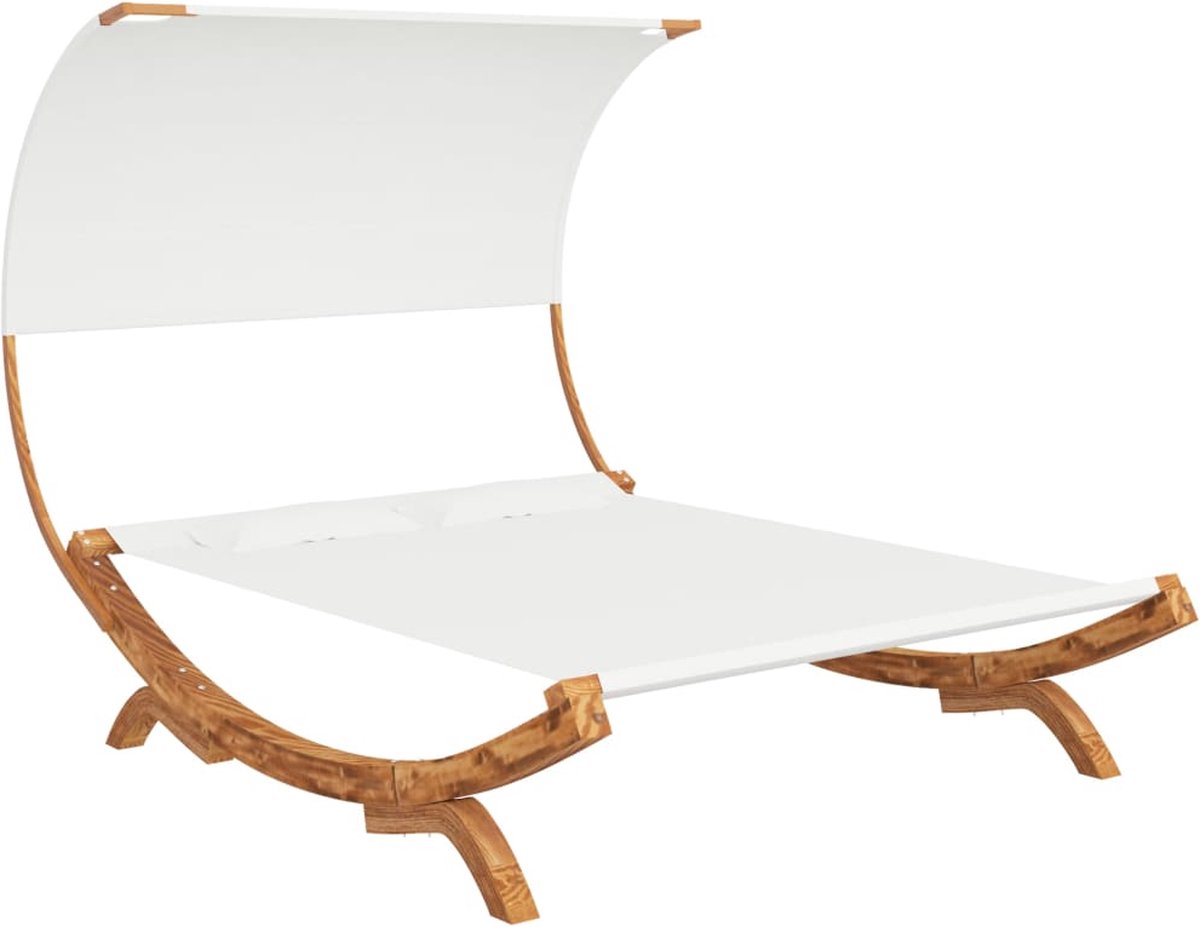 Vidaxl Hangmat Met Luifel 165x210x155 Cm Massief Vurenhout Crèmekleur