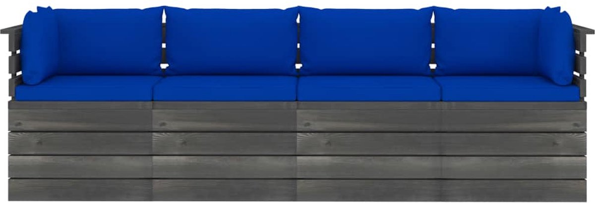 Vidaxl Tuinbank 4-zits Met Kussens Pallet Massief Grenenhout - Blauw