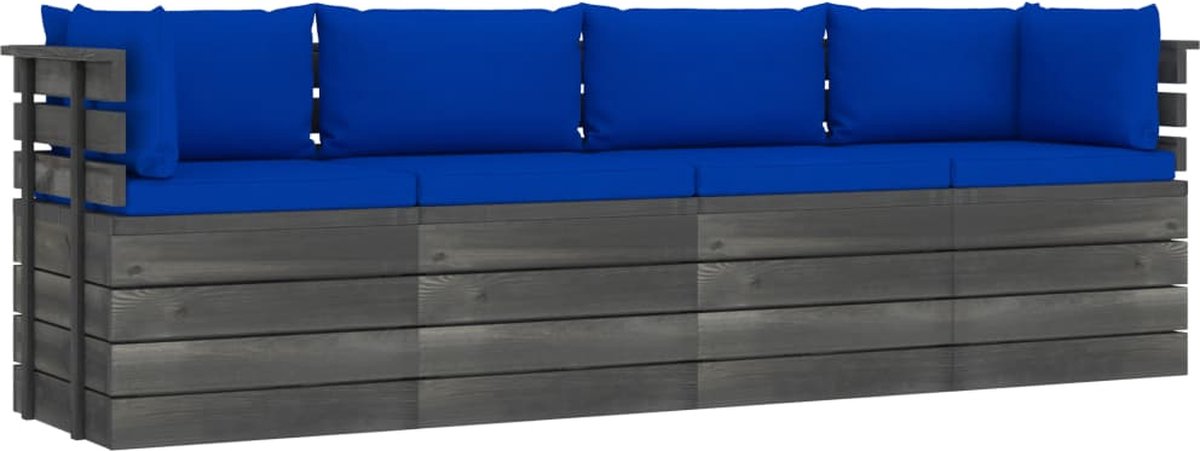 Vidaxl Tuinbank 4-zits Met Kussens Pallet Massief Grenenhout - Blauw