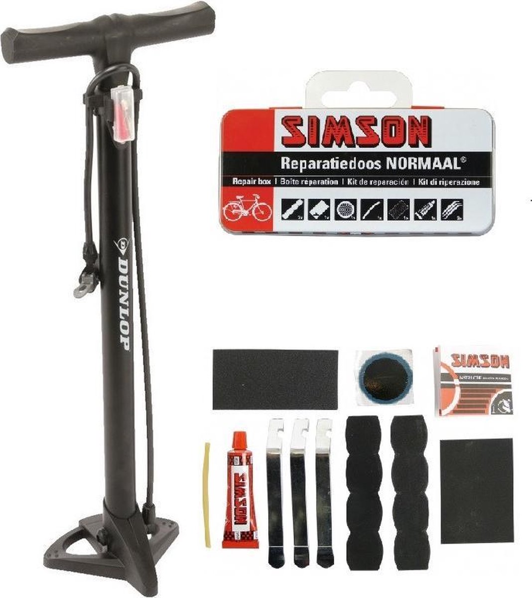 Dunlop Fietsbanden Repareer Set Compleet - Fietspomp En Reparatieset - Fiets Accessoires Pomp - Zwart