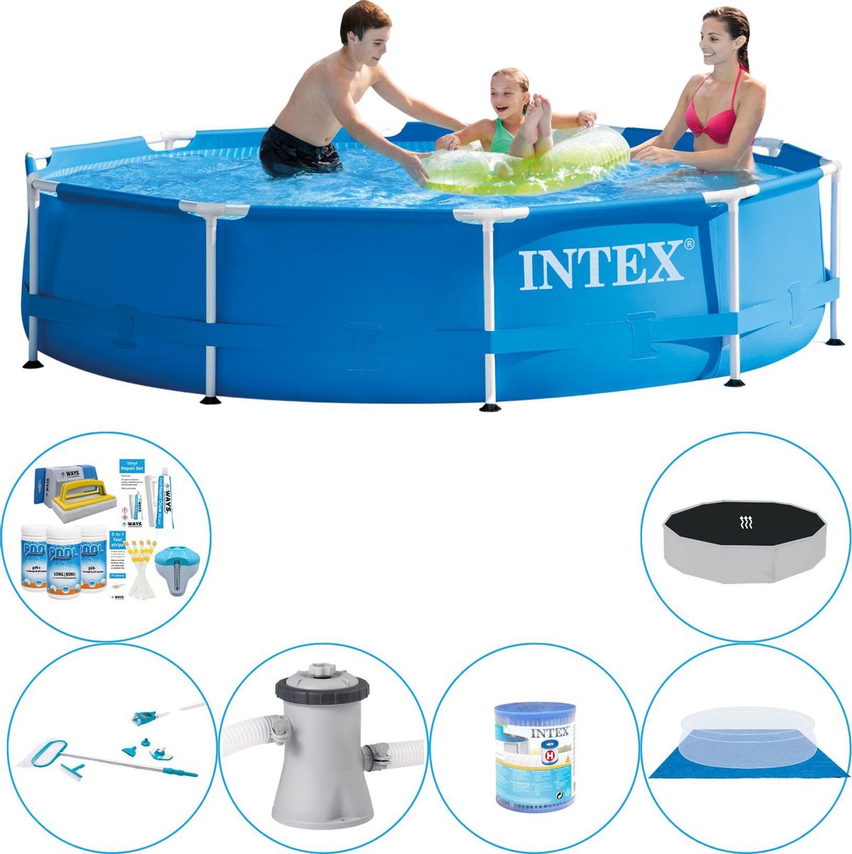 Intex Metal Frame Rond 305x76 Cm - Zwembad Combinatie Set - Blauw