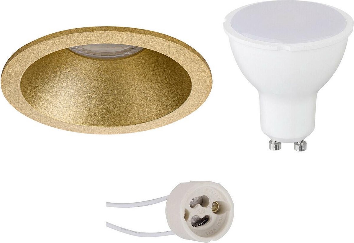 BES LED Led Spot Set - Pragmi Pollon Pro - Gu10 Fitting - Inbouw Rond - Mat Goud - 4w - Helder/koud 6400k - Verdiept - Ø82mm - Wit