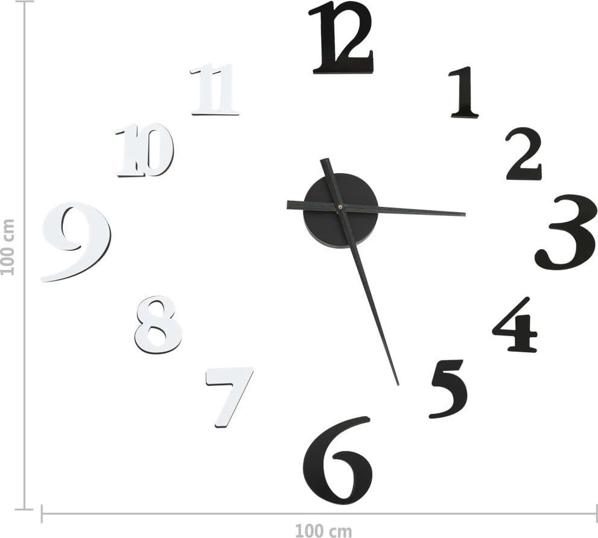 Vidaxl 3d-wandklok Modern Xxl 100 Cm En Wit - Zwart
