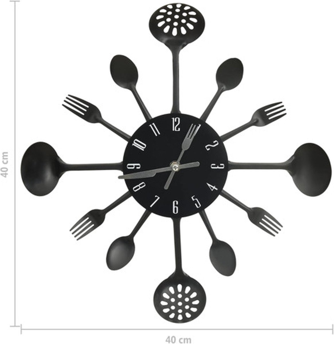Vidaxl Wandklok Lepel-en-vork 40 Cm Aluminium - Zwart