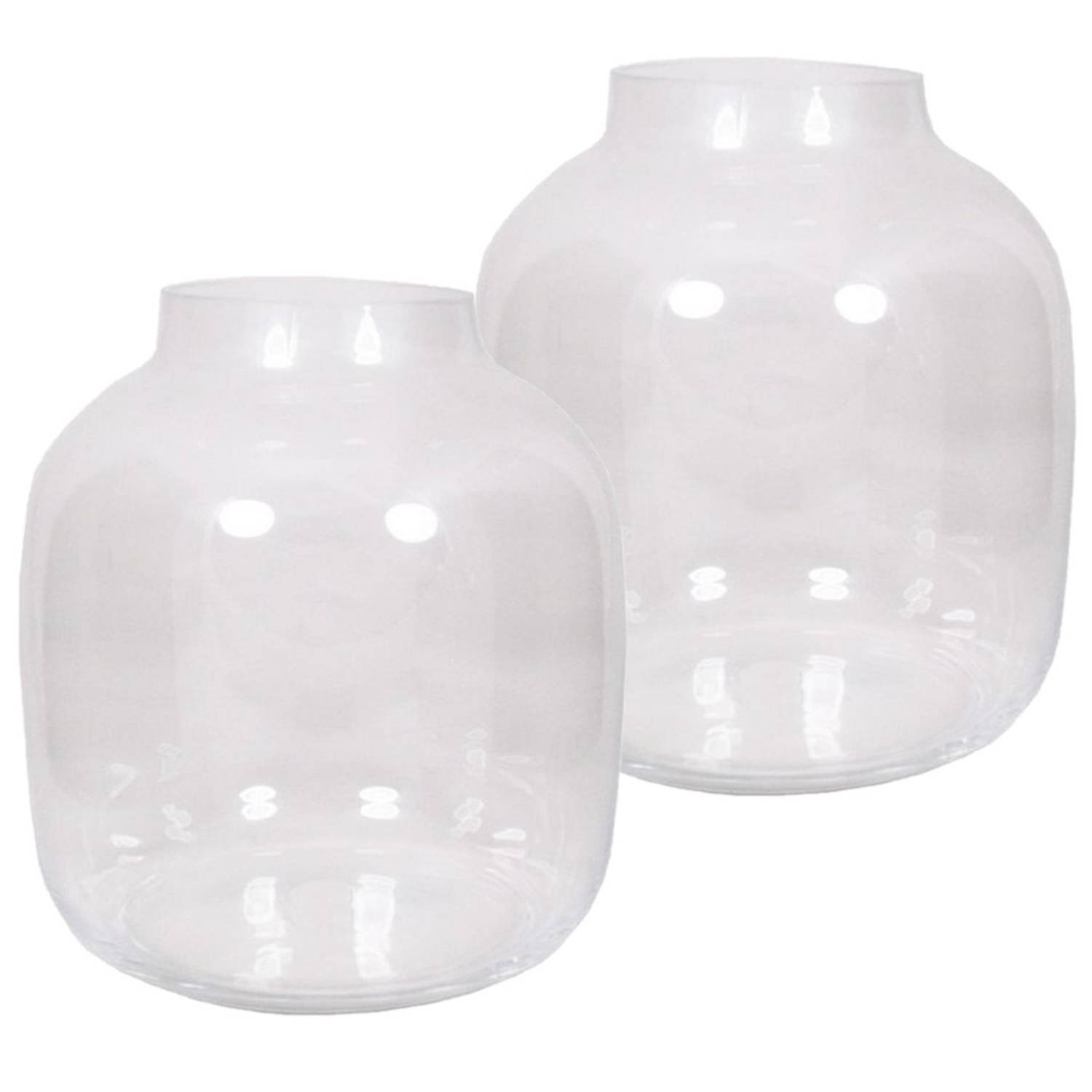 Bellatio Decorations 2x Stuks Ronde Vaas Helder Glas 29 Cm - Bolvormige Bloemenvazen Van Glas