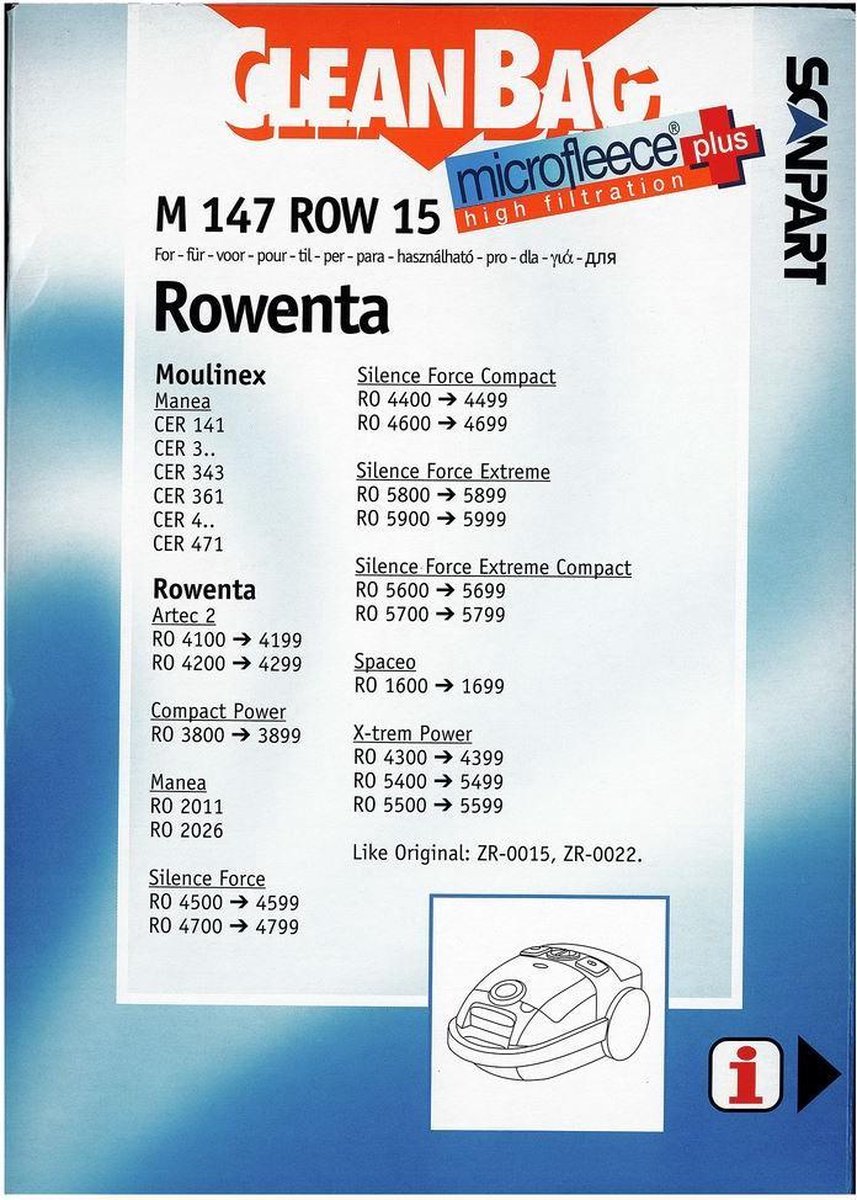 Scanpart Stofzuigerzak Fleece Rowenta M147row15
