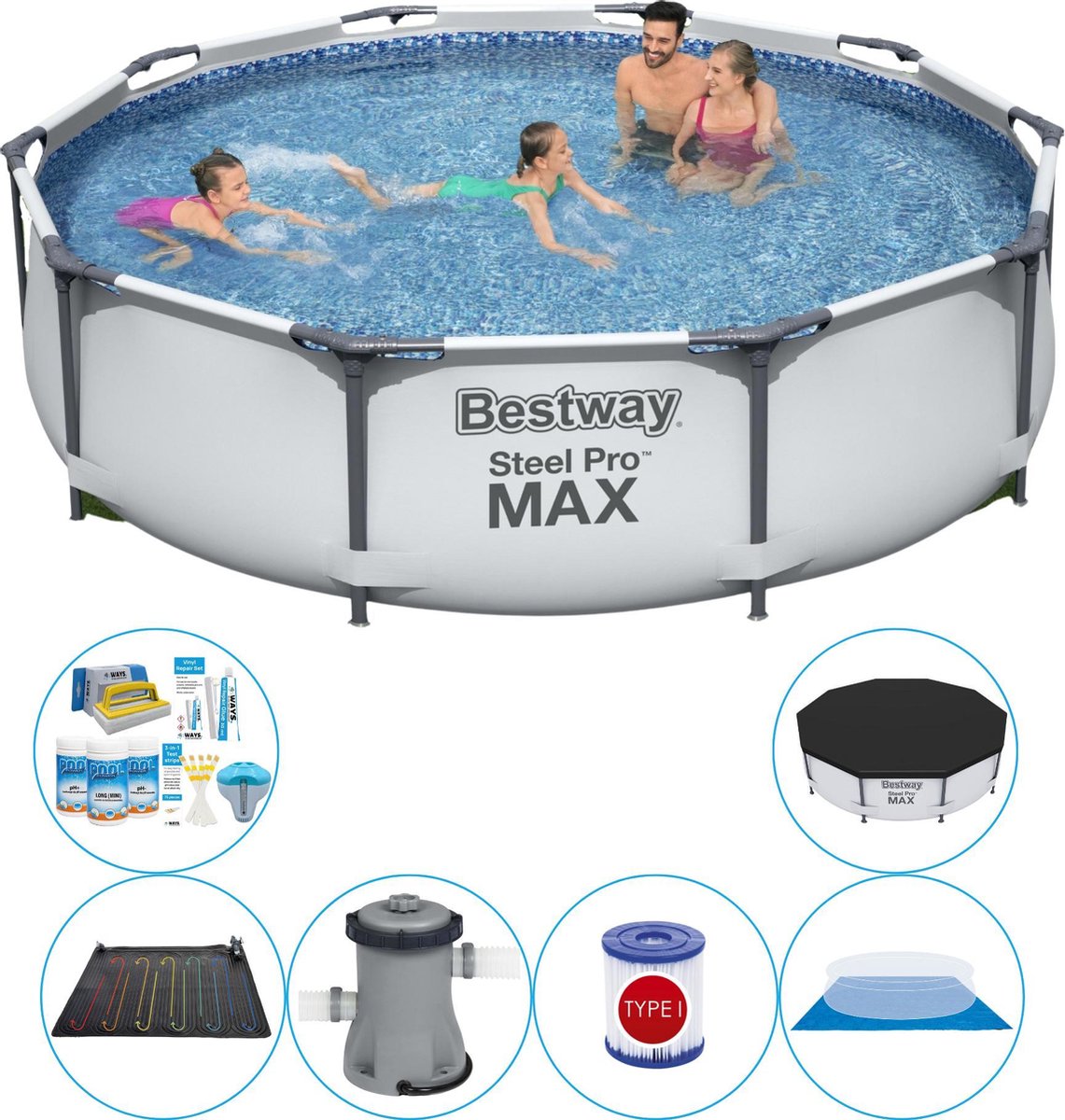 Bestway Steel Pro Max Rond 305x76 Cm - Zwembad Combi Deal - Grijs