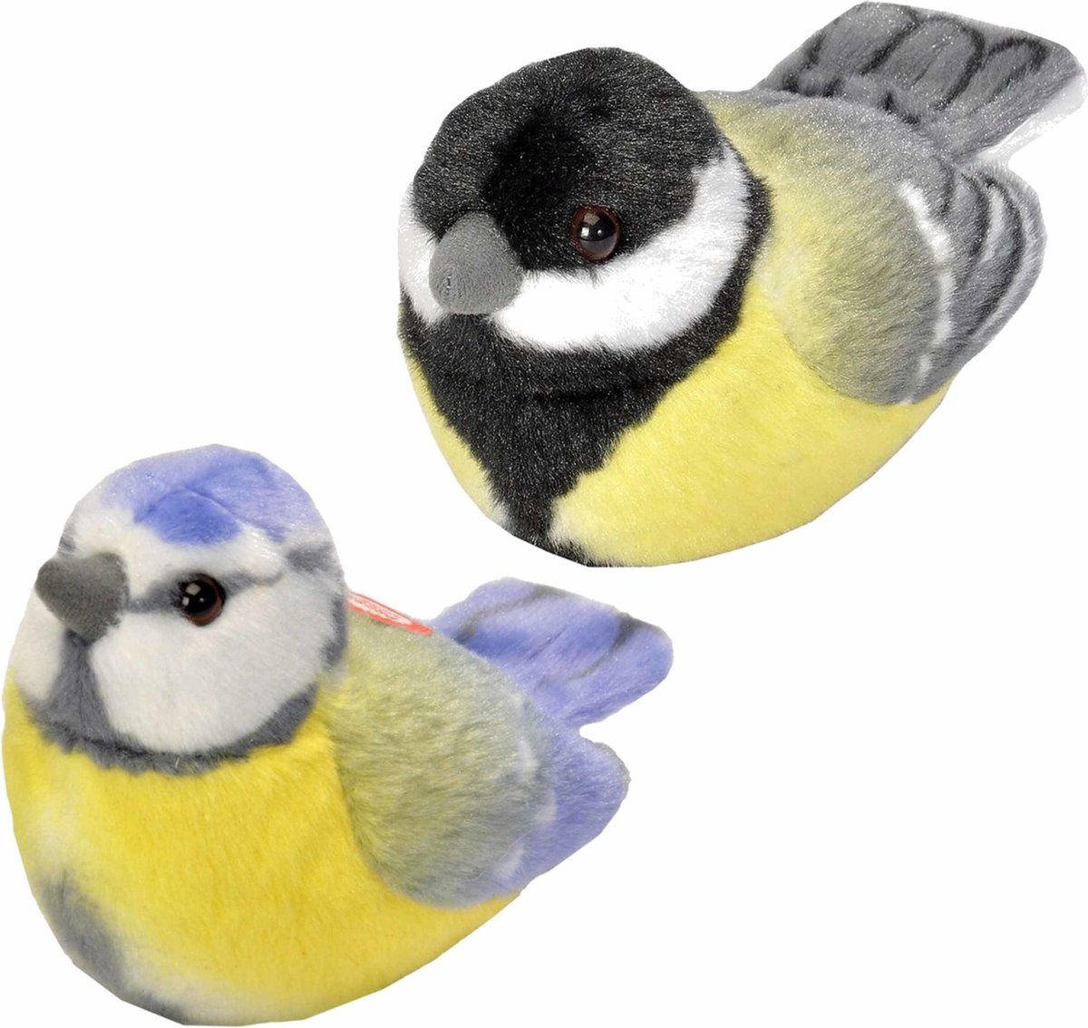 Wild Republic Set Van 2x Stuks Pluche Vogels Knuffels Van 14 Cm Met Geluid - Koolmees En Pimpelmees - Speelgoed Dieren