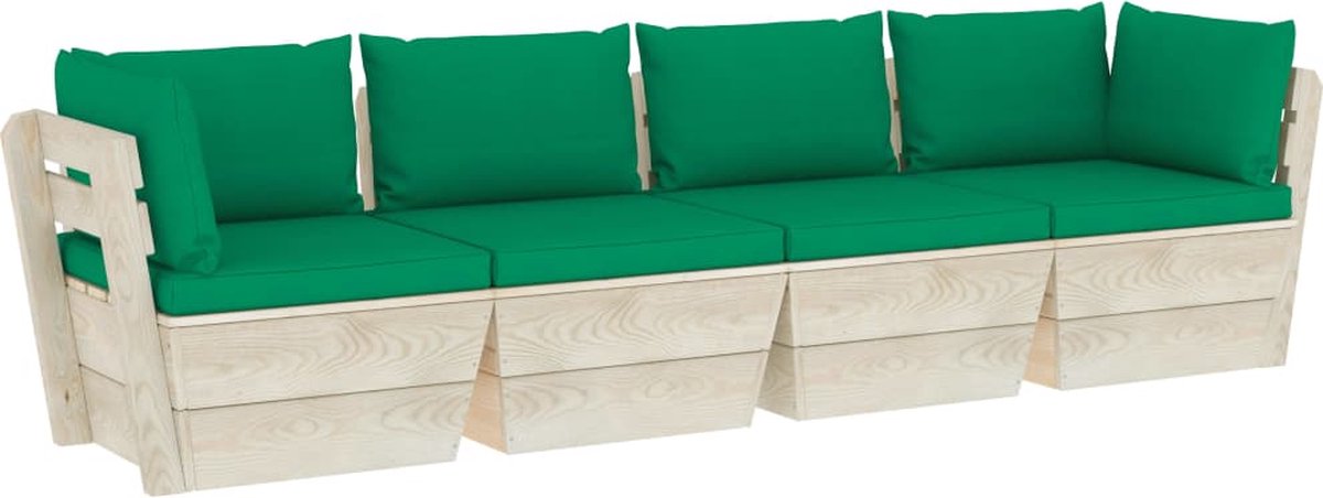 Vidaxl Tuinbank 4-zits Met Kussens Pallet Vurenhout - Groen