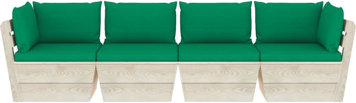Vidaxl Tuinbank 4-zits Met Kussens Pallet Vurenhout - Groen