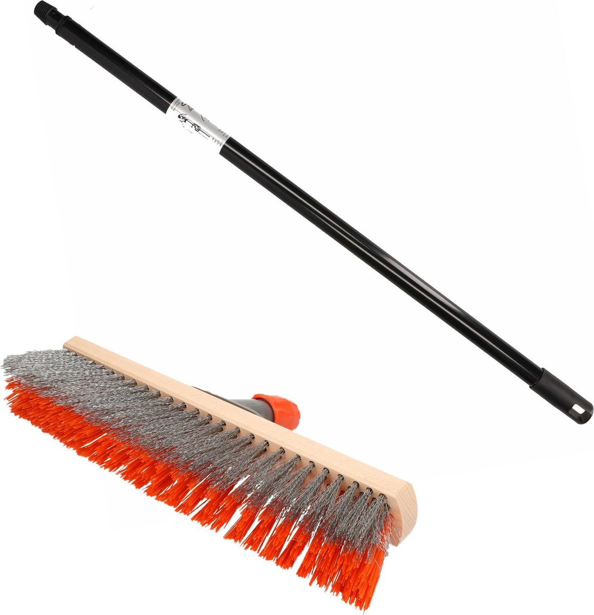 Brumag Houten Harde Staaldraad Straatbezem/buitenbezem Groen/grijs 40 Cm Met Telescoopsteel 1.40 Meter - Oranje