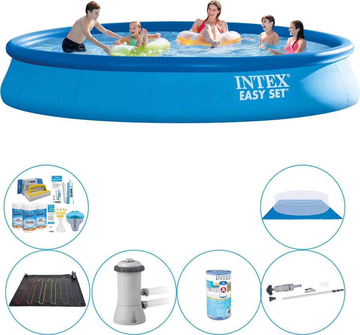 Intex Zwembad Plus Accessoires - 7-delig - Easy Set Rond 457x84 Cm - Blauw