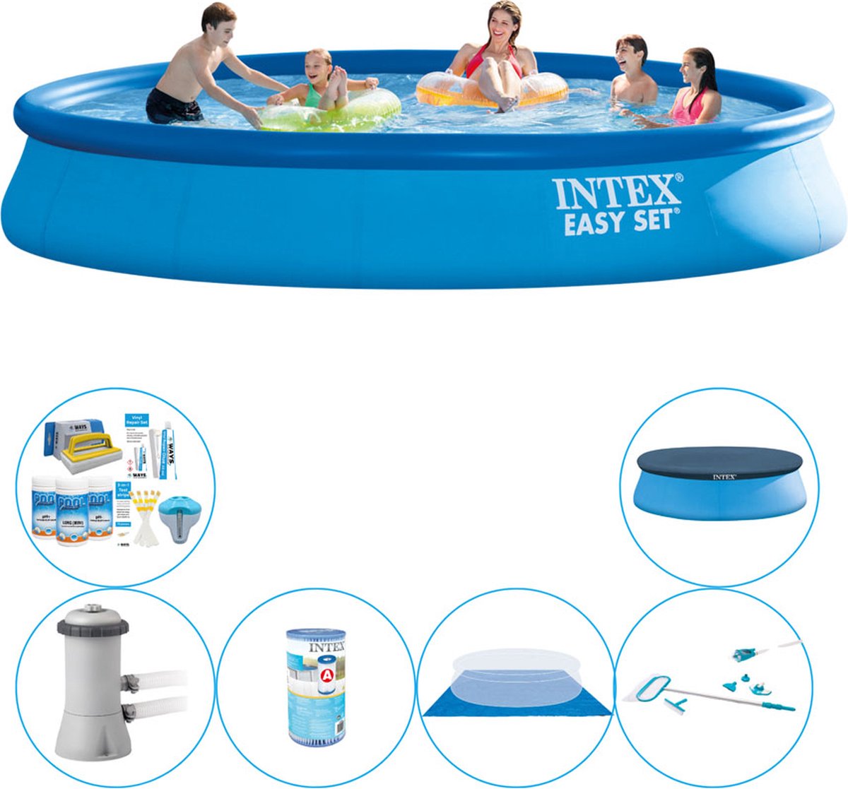 Intex Zwembad Inclusief Accessoires - Intex Easy Set Rond 457x84 Cm - Blauw