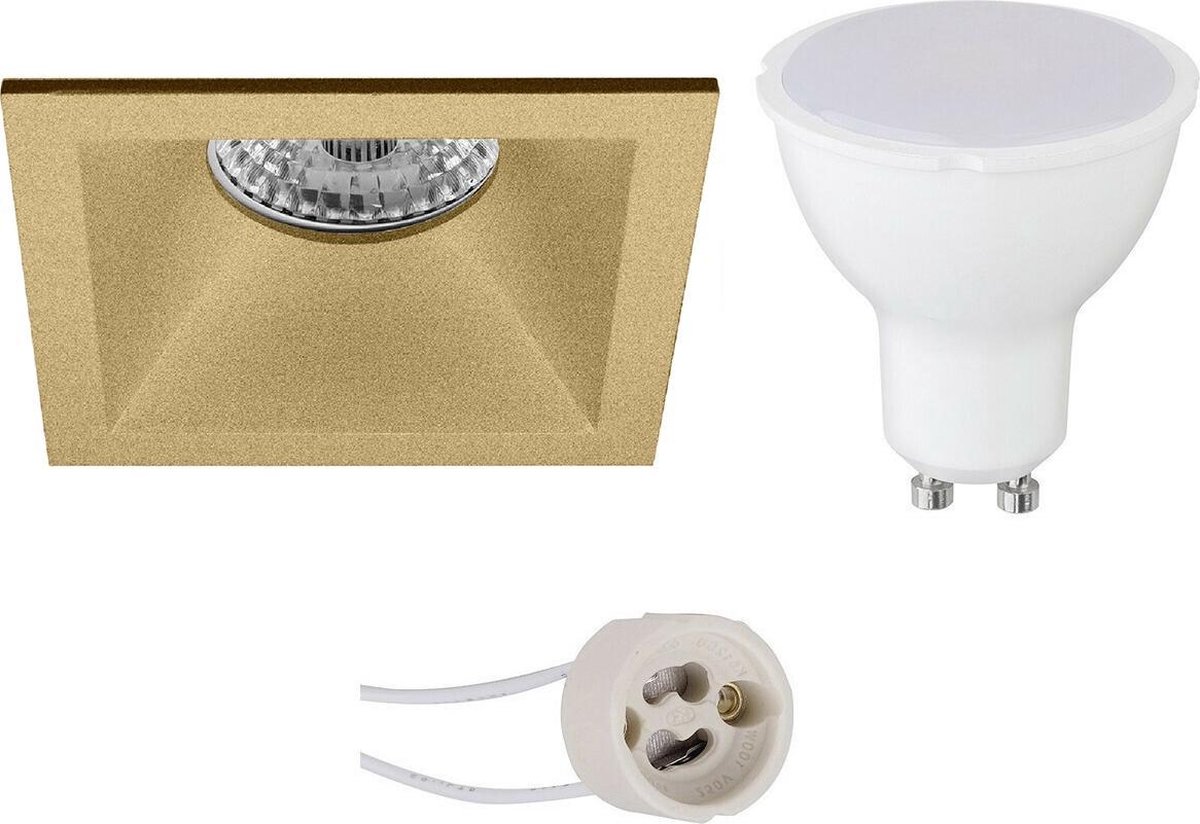 BES LED Led Spot Set - Pragmi Pollon Pro - Gu10 Fitting - Inbouw Vierkant - Mat Goud - 4w - Natuurlijk 4200k - Verdiept - - Wit