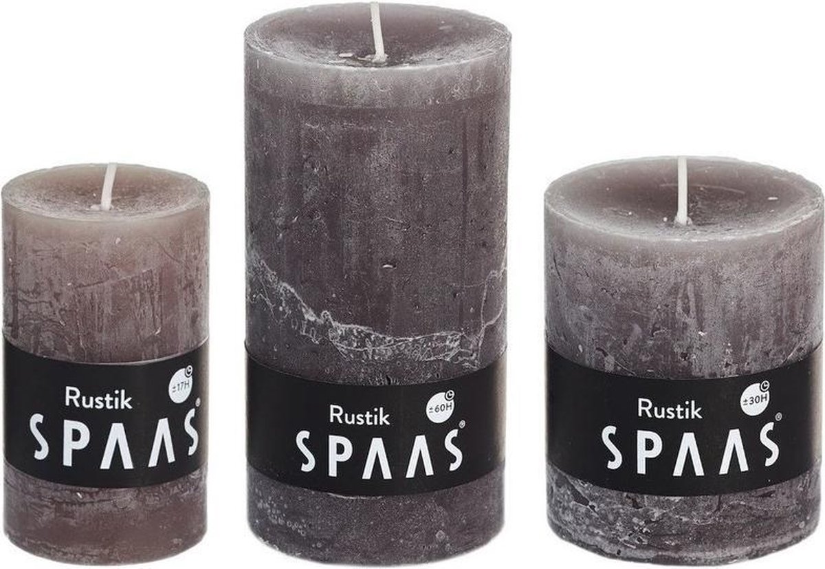 Spaas 3x Taupe Rustieke Cilinderkaarsen/stompkaarsen Set 5 X 8 Cm / 7 X 8 Cm / 7 X 13 Cm - Geurloze Kaarsen - Woondecoraties - Bruin