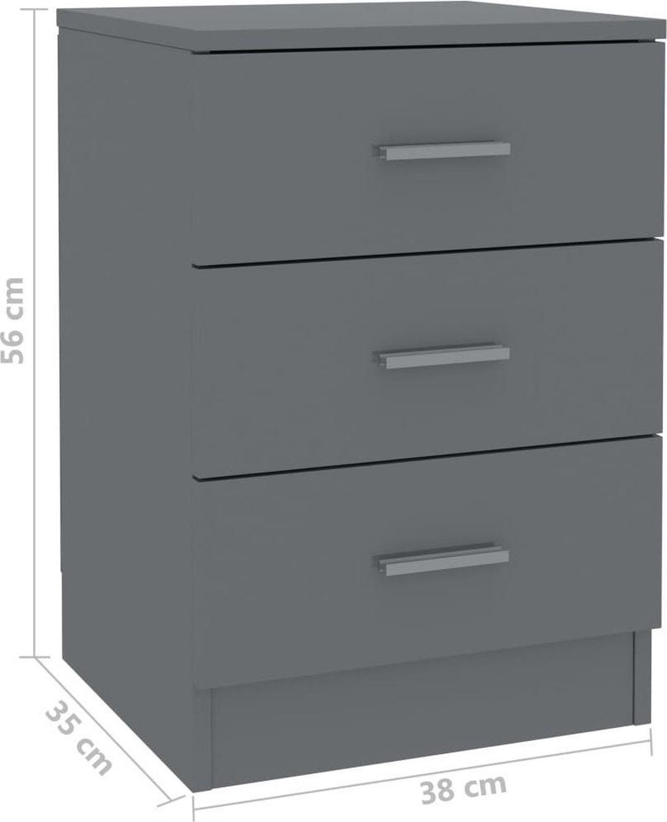 Vidaxl Nachtkastjes 2 St 38x35x56 Cm Spaanplaat Hoogglans - Grijs