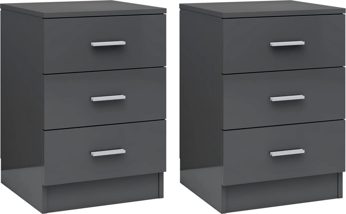 Vidaxl Nachtkastjes 2 St 38x35x56 Cm Spaanplaat Hoogglans - Grijs