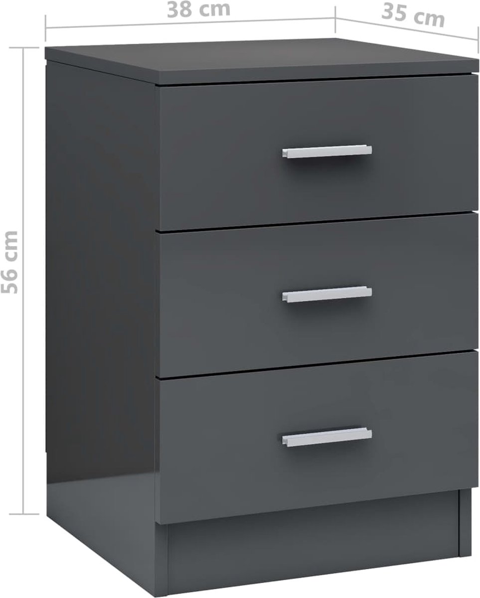 Vidaxl Nachtkastjes 2 St 38x35x56 Cm Spaanplaat Hoogglans - Grijs