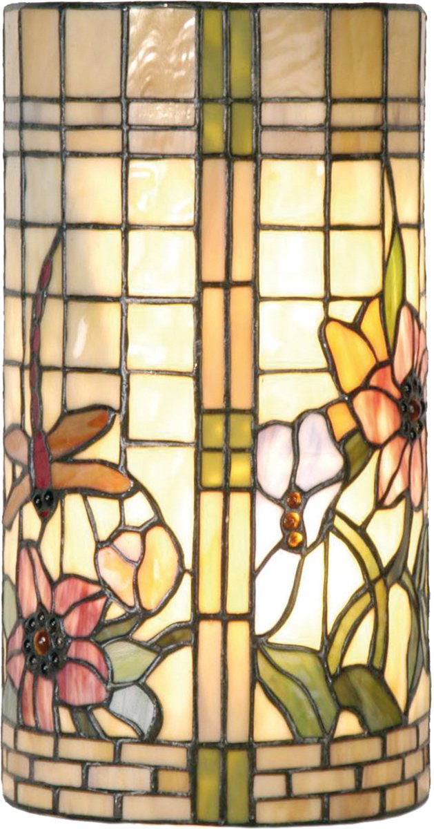 Clayre & Eef Tiffany Wandlamp Uit De Flowerbed Serie -, Ivory, Multi Colour - Ijzer, Glas - Beige