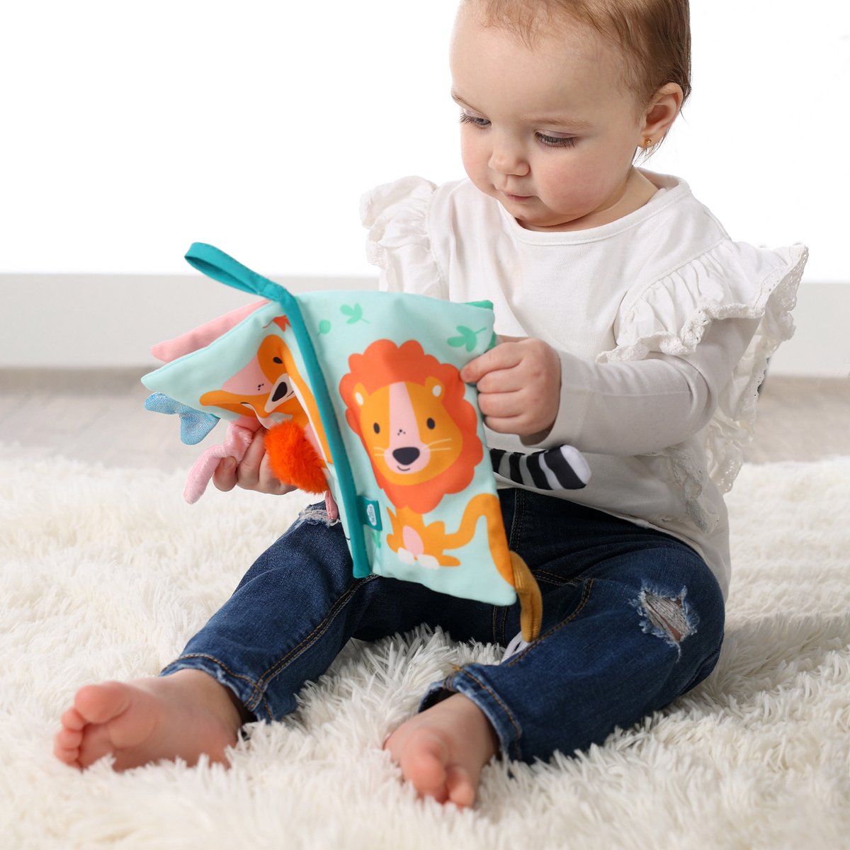 Ses dierenstaarten boek Sensory junior 24 cm pluche lichtblauw