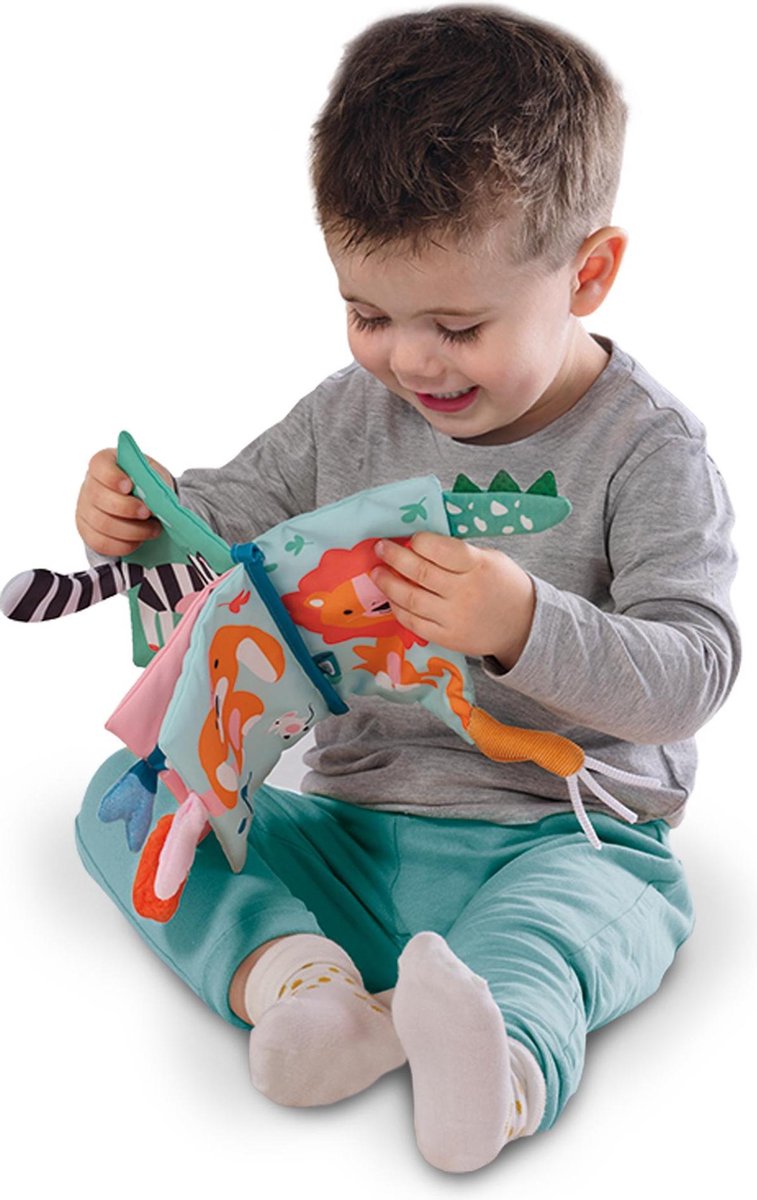 Ses dierenstaarten boek Sensory junior 24 cm pluche lichtblauw