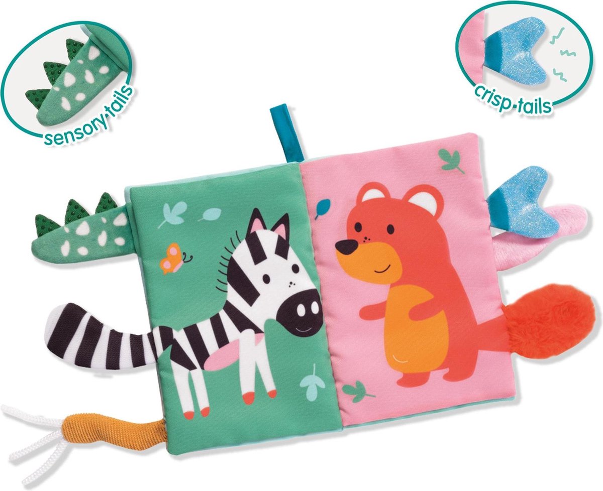 Ses dierenstaarten boek Sensory junior 24 cm pluche lichtblauw
