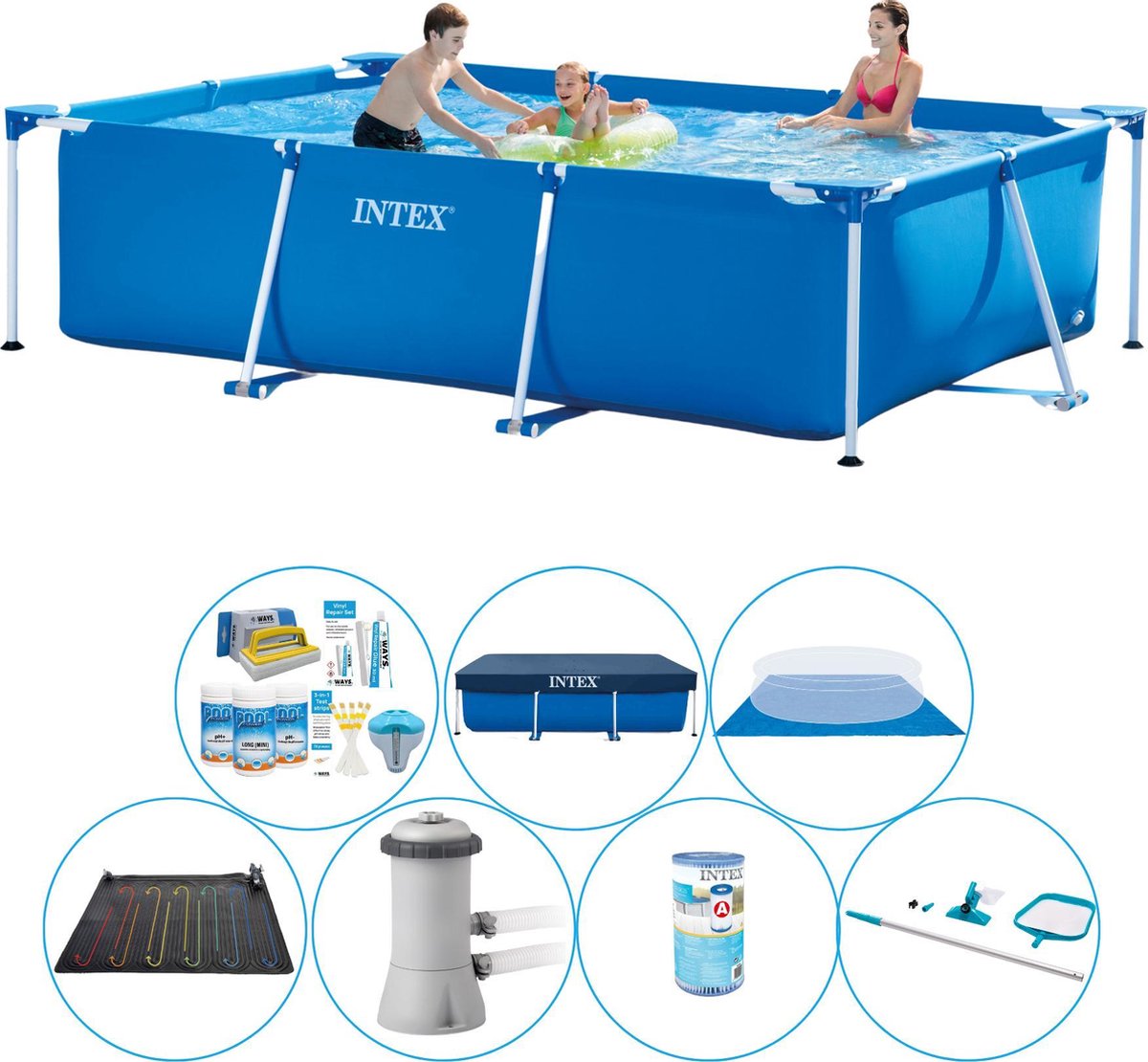 Intex Frame Pool Rechthoekig 300x200x75 Cm - Zwembad Pakket - Blauw