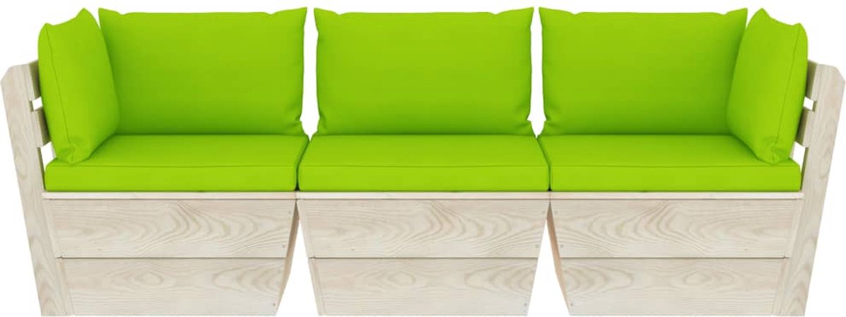 Vidaxl Tuinbank 3-zits Met Kussens Pallet Vurenhout - Groen