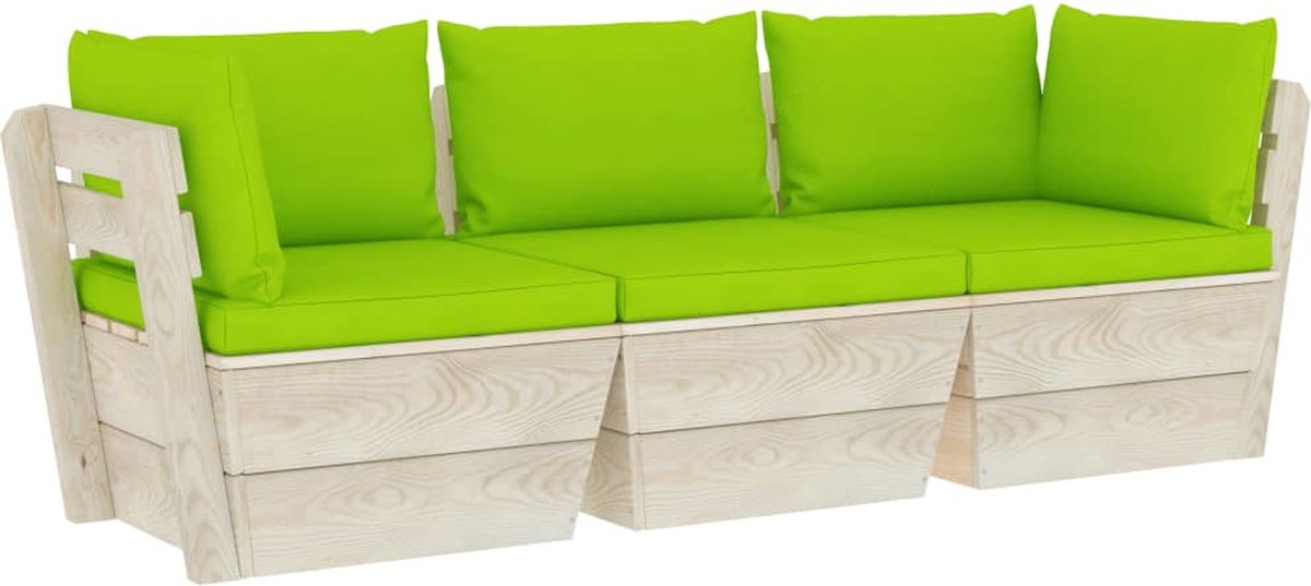 Vidaxl Tuinbank 3-zits Met Kussens Pallet Vurenhout - Groen