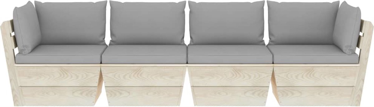 Vidaxl Tuinbank 4-zits Met Kussens Pallet Vurenhout - Grijs