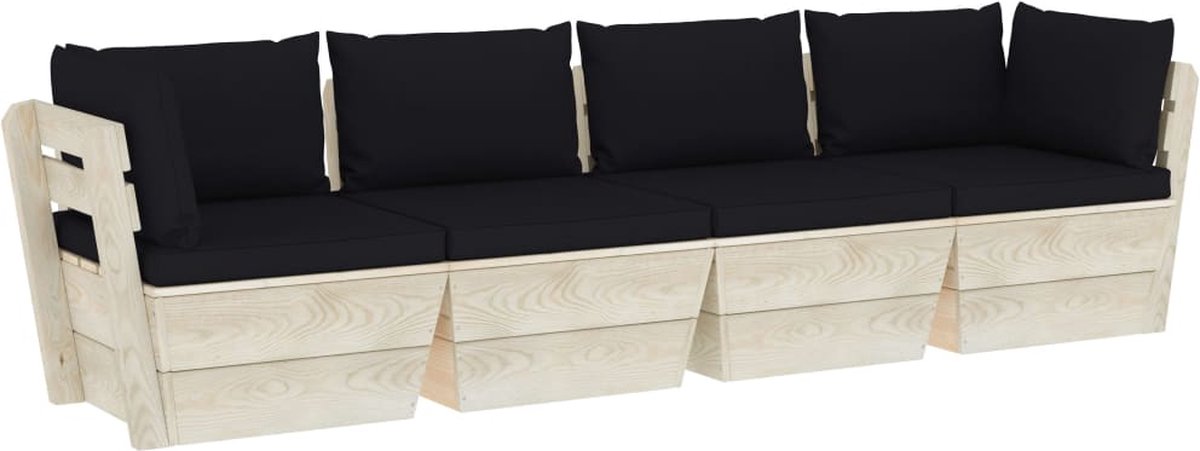 Vidaxl Tuinbank 4-zits Met Kussens Pallet Vurenhout - Zwart
