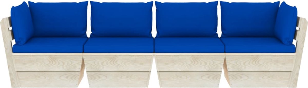 Vidaxl Tuinbank 4-zits Met Kussens Pallet Vurenhout - Blauw