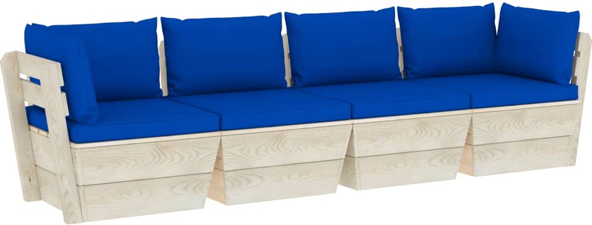 Vidaxl Tuinbank 4-zits Met Kussens Pallet Vurenhout - Blauw