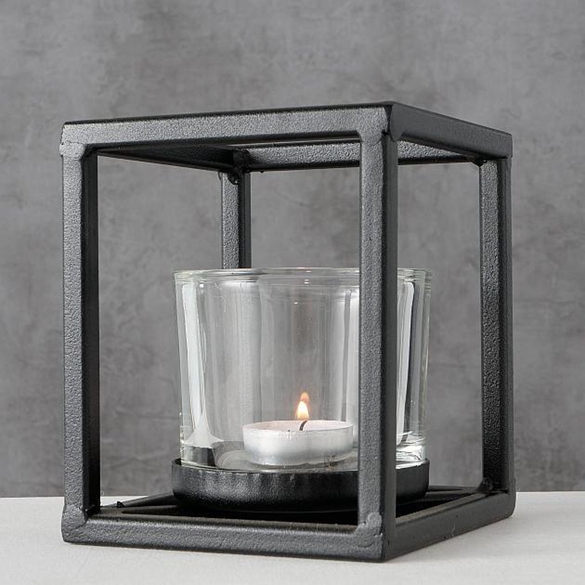 Metalen Design Kaarsenhouder/windlicht 12 X 14 Cm. Waxinelichtjes Houder Voor Kaarsjes - Zwart