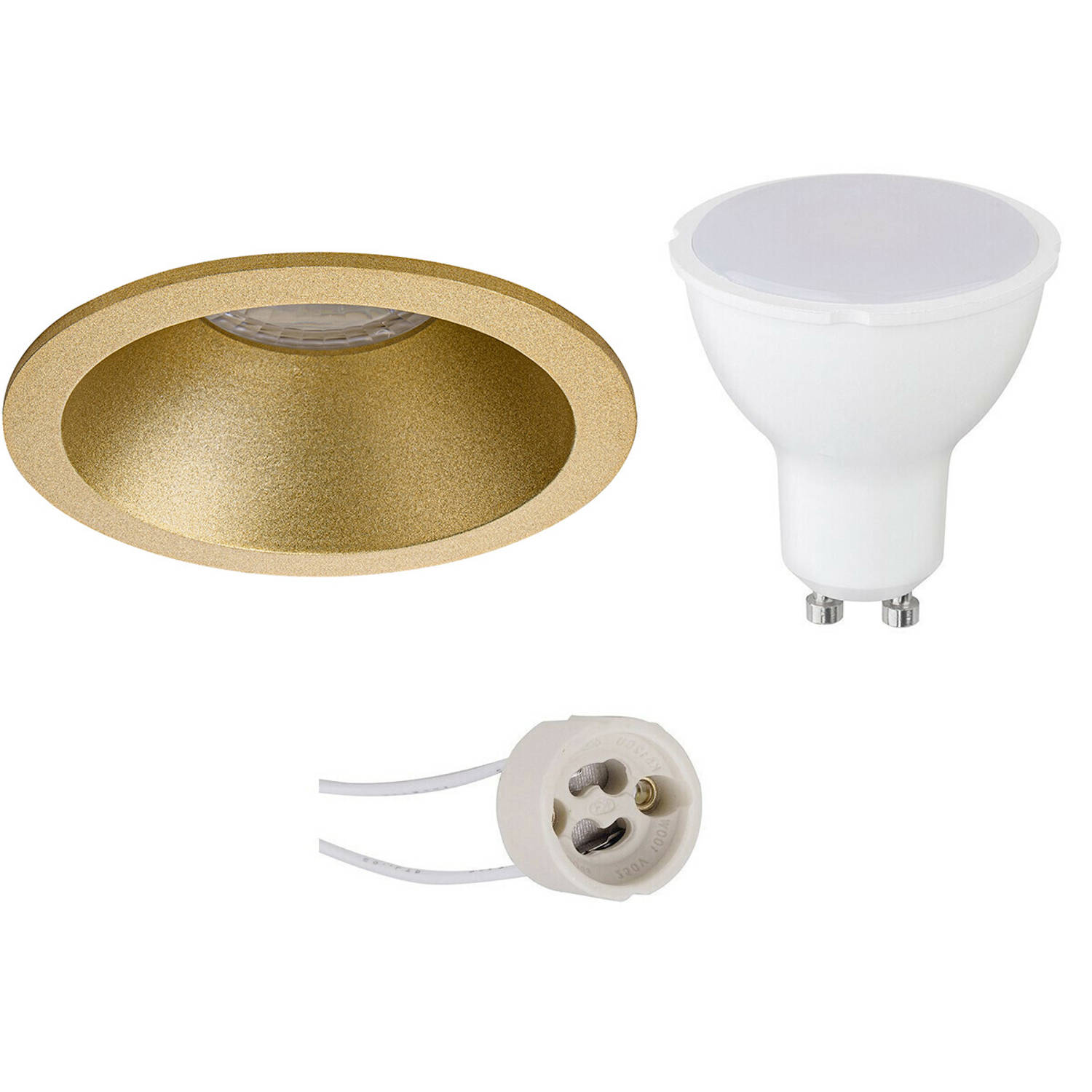 BES LED Led Spot Set - Pragmi Pollon Pro - Gu10 Fitting - Inbouw Rond - Mat Goud - 4w - Warm 3000k - Verdiept - Ø82mm - Wit