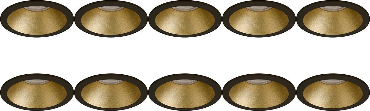 BES LED Spot Armatuur 10 Pack - Pragmi Pollon Pro - Gu10 Fitting - Inbouw Rond - Mat/goud - Aluminium - Verdiept - Ø82mm - Zwart