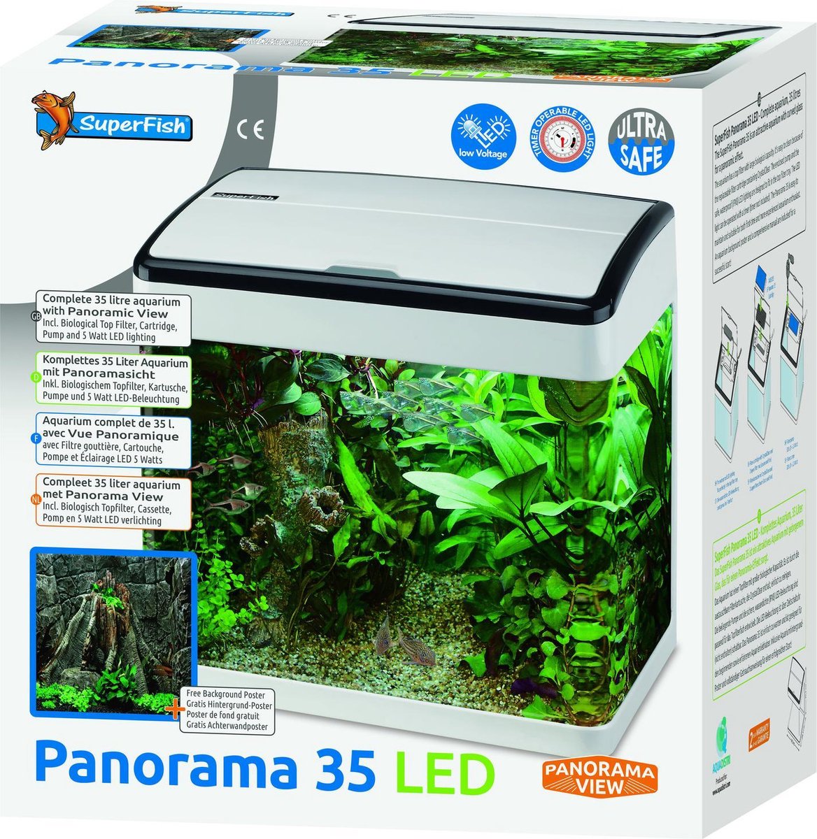 Superfish Aquarium Panorama 35 Led - Aquaria - 38x26.5x39.5 cm Ca. 35 L - Wit