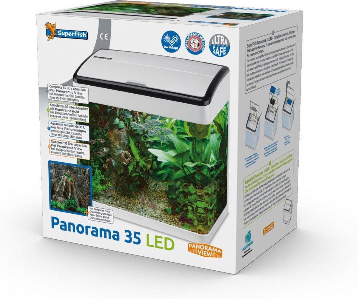 Superfish Aquarium Panorama 35 Led - Aquaria - 38x26.5x39.5 cm Ca. 35 L - Wit